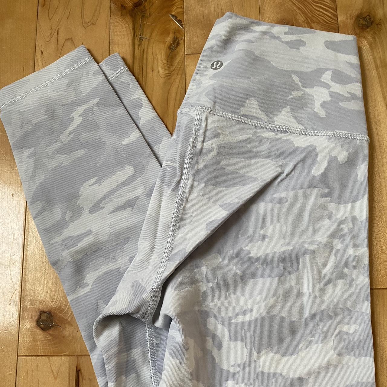 White and grey camo lululemon leggings 25' Worn - Depop