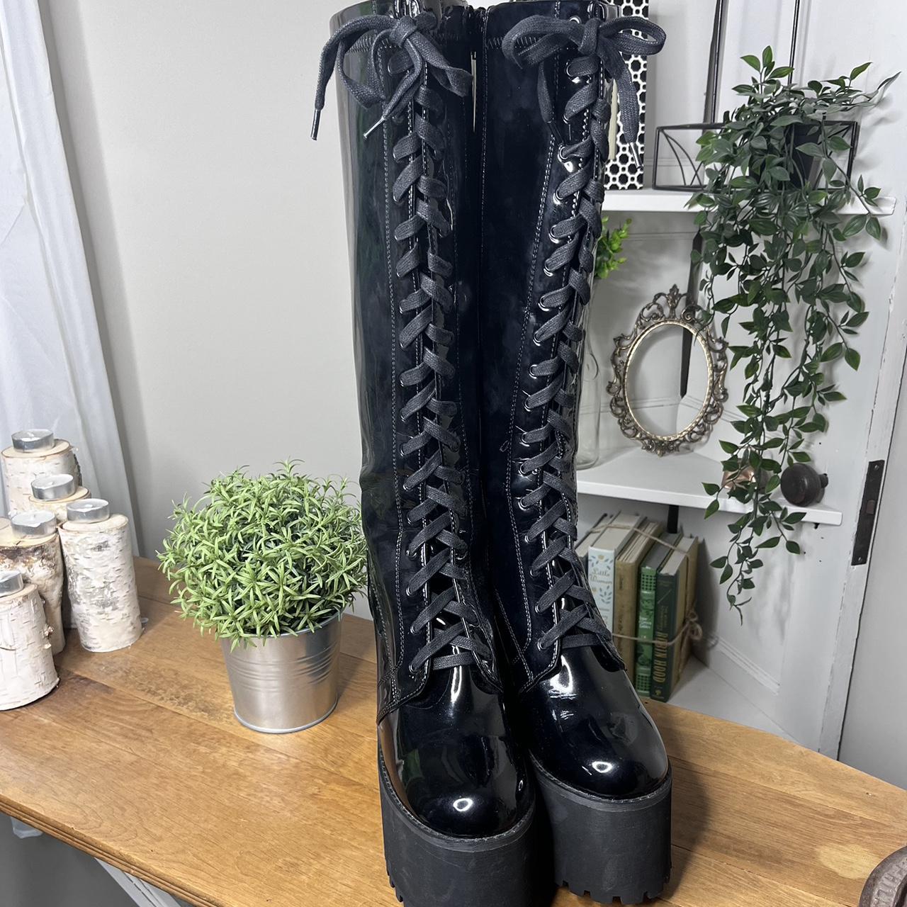 Dolls Kill Widow vegan leather tall platform boots... Depop