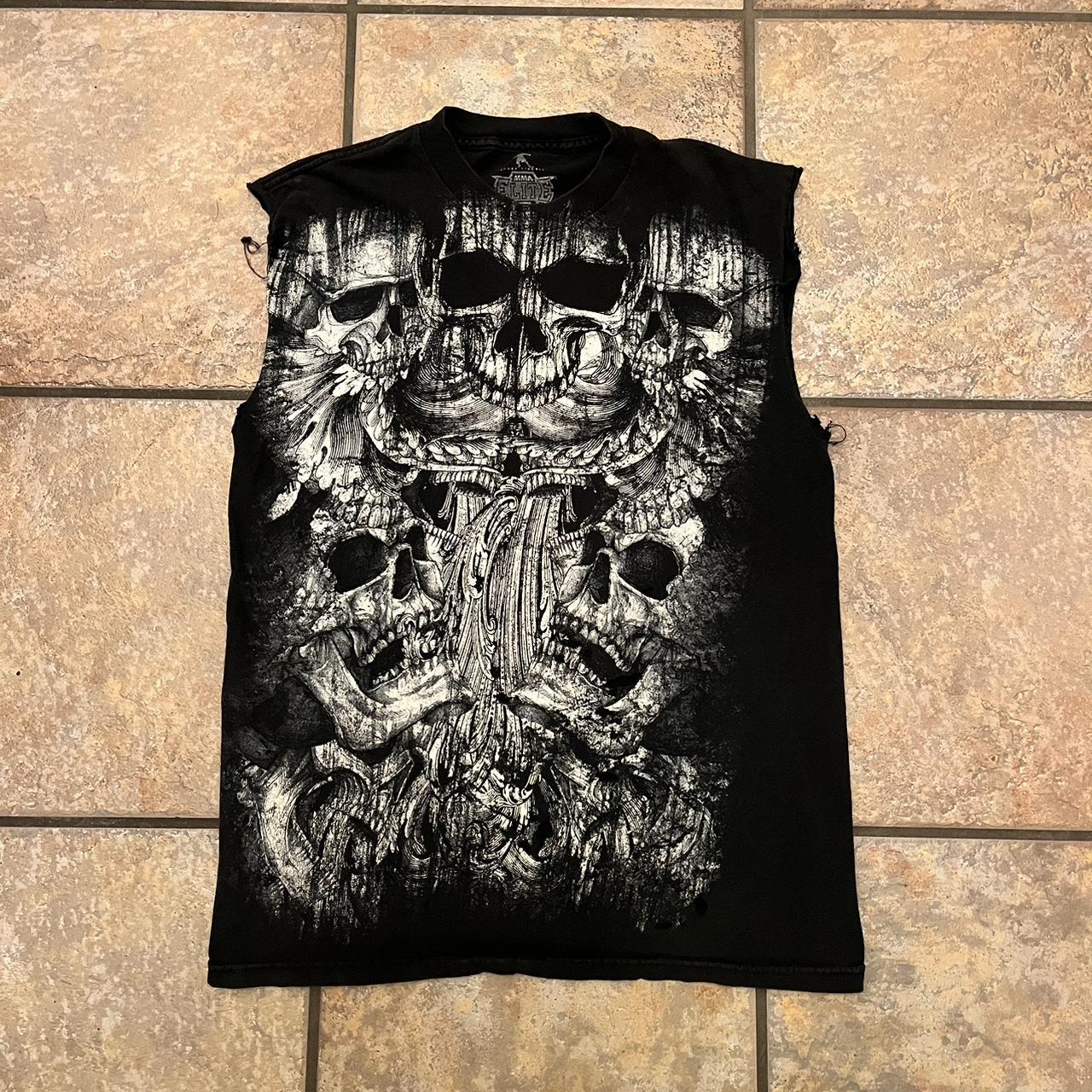 -Y2k grunge mma elite cut off with skulls -Size... - Depop