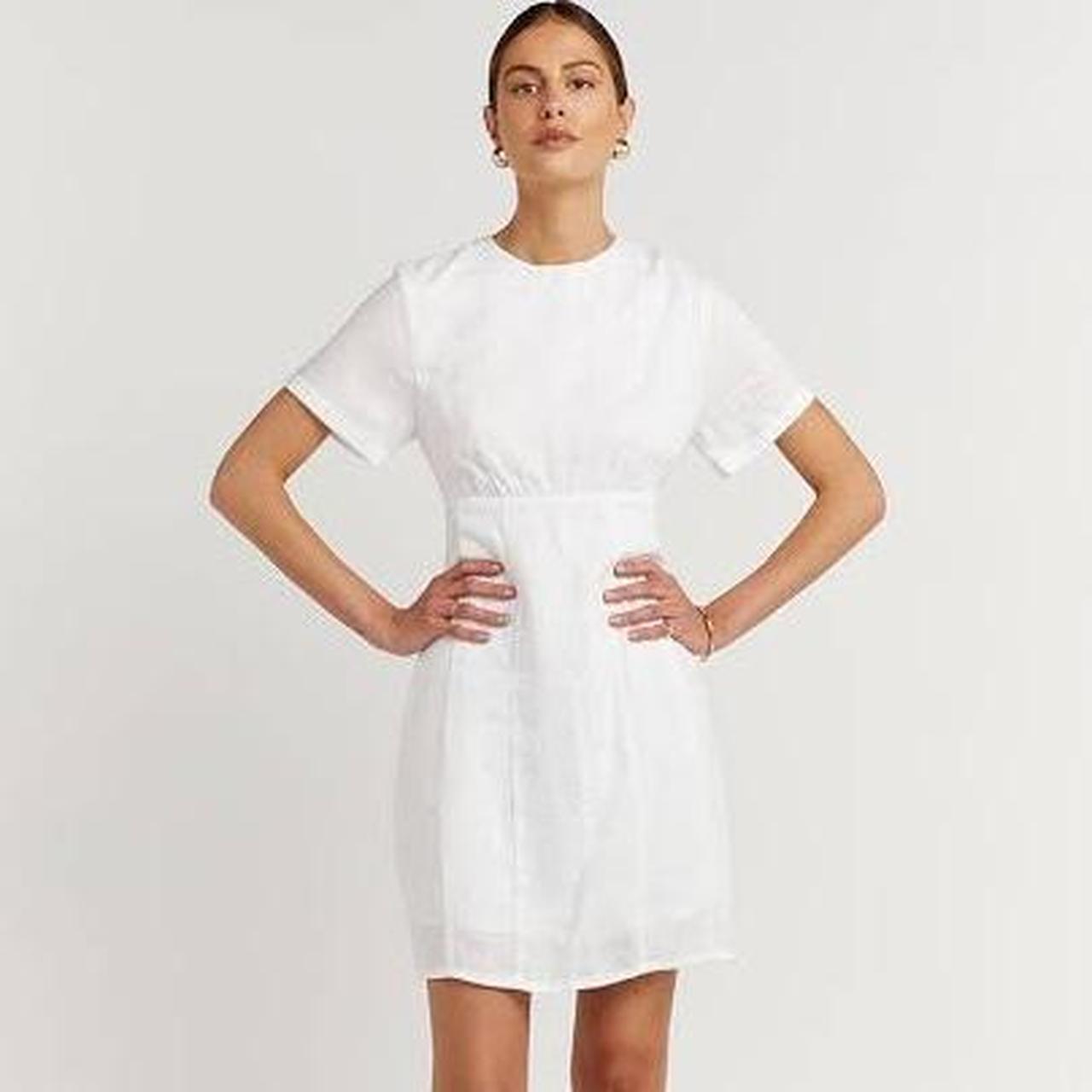 Dissh Nova White Linen Mini Dress Worn once Great... - Depop