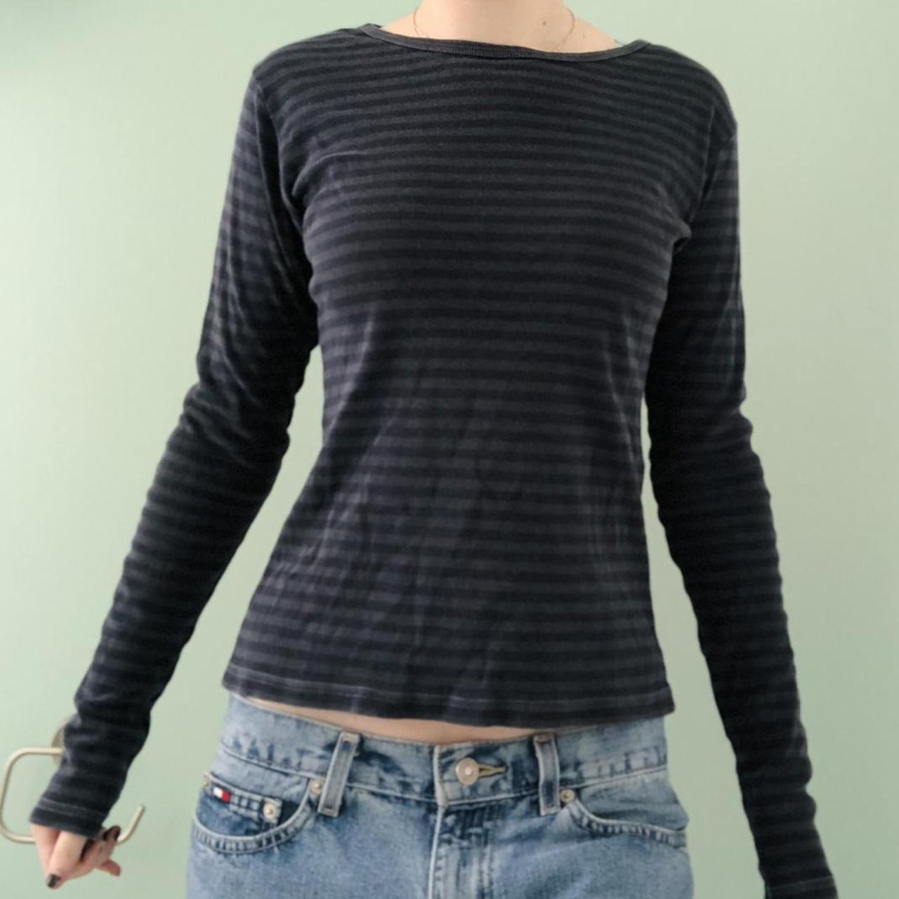 Brandy melville navy striped long sleeve shirt... - Depop