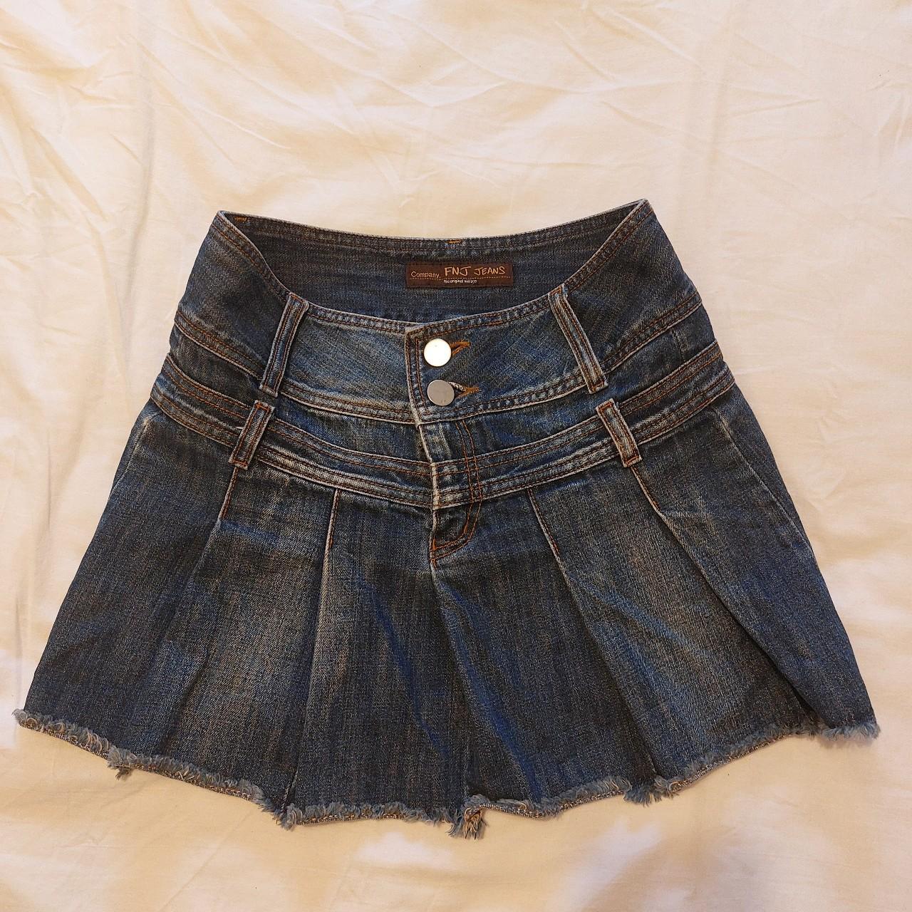 Vintage Y2K denim ruffle mini skirt 28-30 inch... - Depop