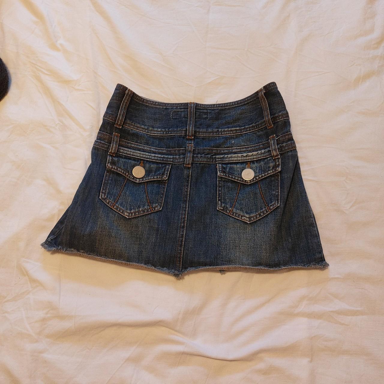 Vintage Y2K denim ruffle mini skirt 28-30 inch... - Depop