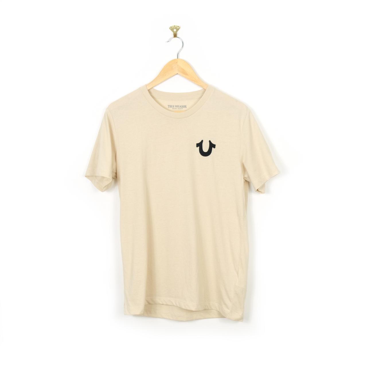 【TRUE RELIGION】テクスチャ加工のロゴがおしゃれ♪ Tシャツ 橙 True Religion Logo Arch crew beige cream stone | Depop