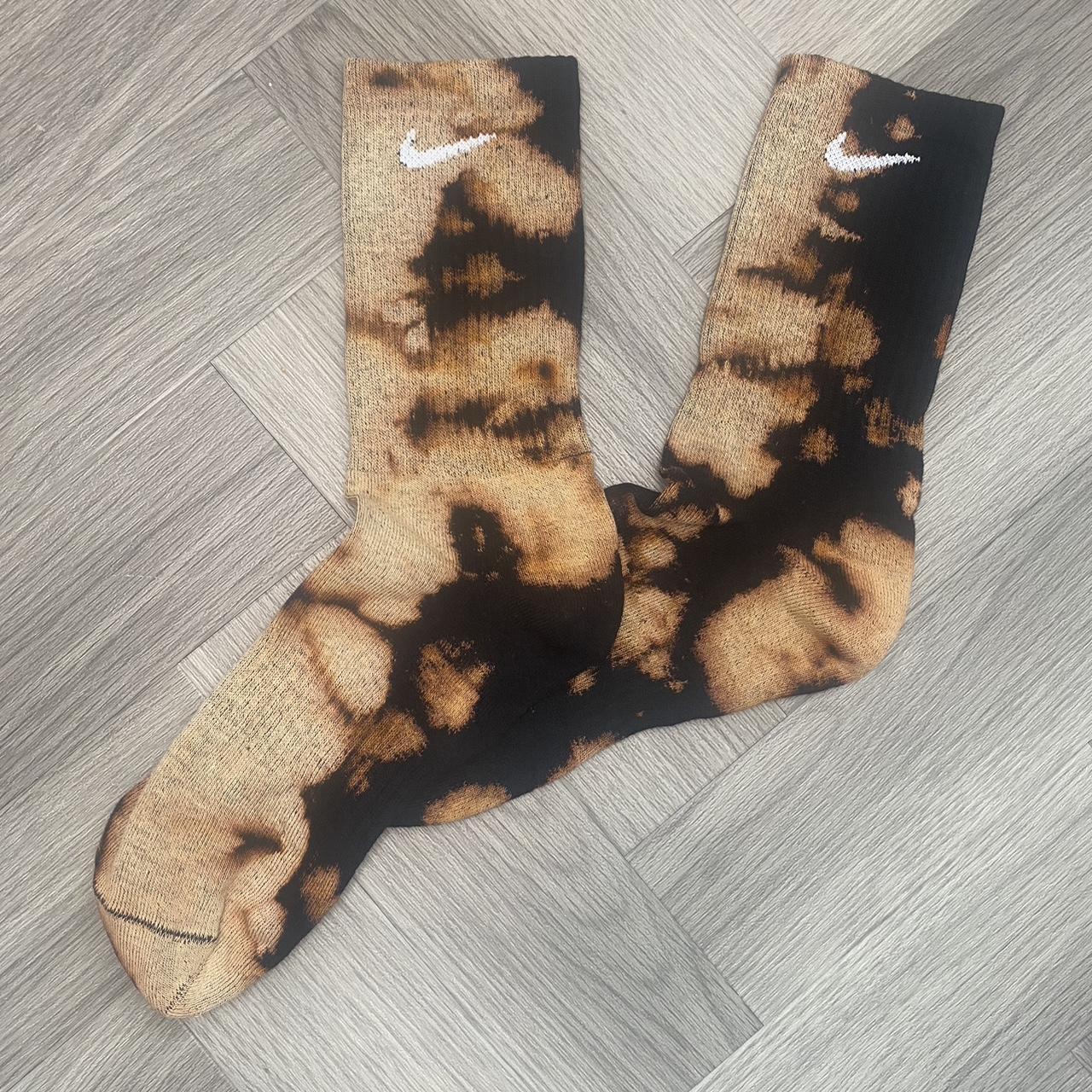 Custom Nike black and beige bleached socks, Depop