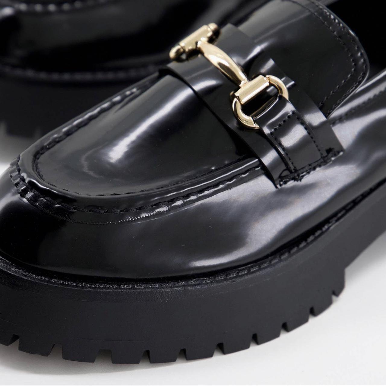 ASOS Design Women's Black and Gold Loafers Depop