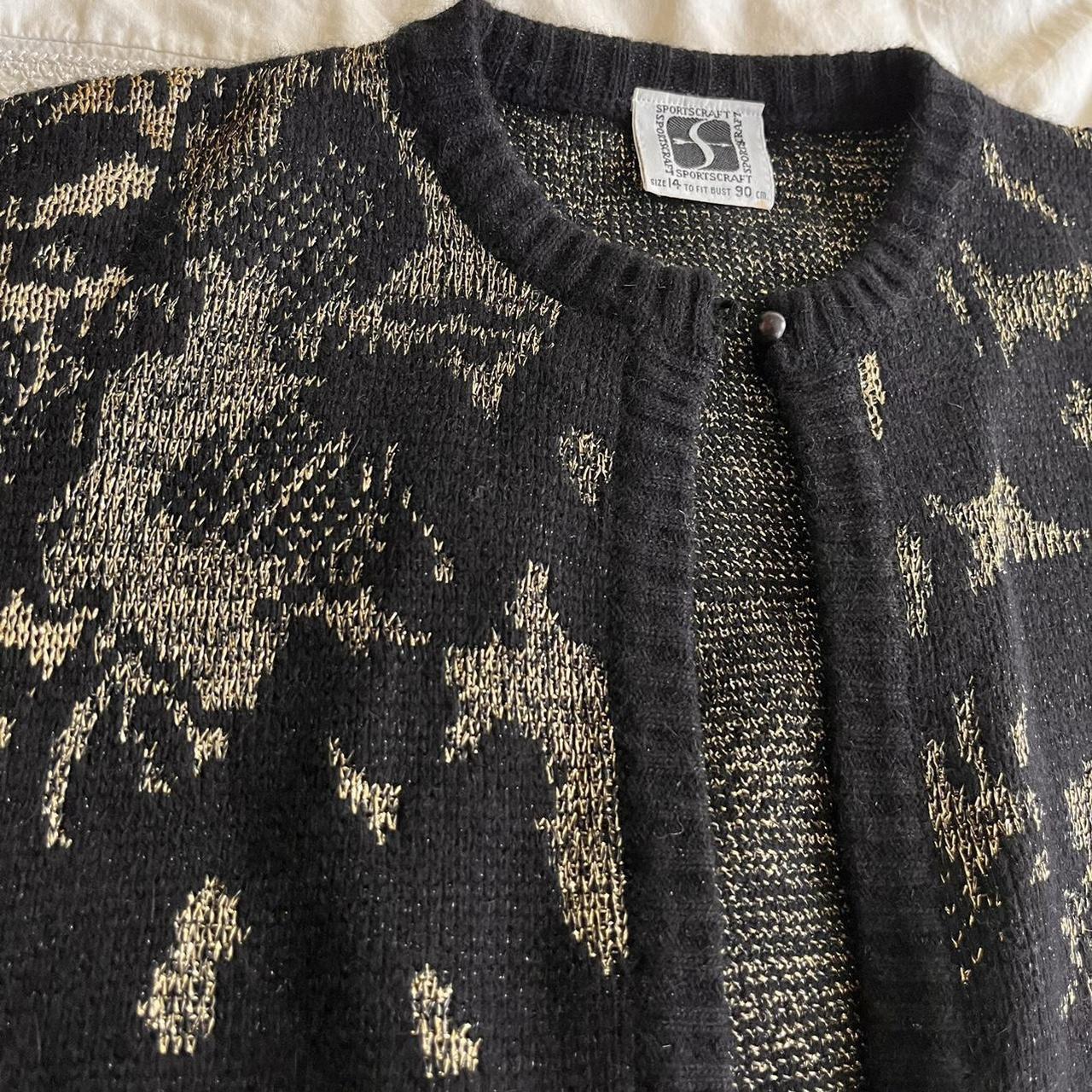 Black and metallic gold vintage cardigan sweater by... - Depop