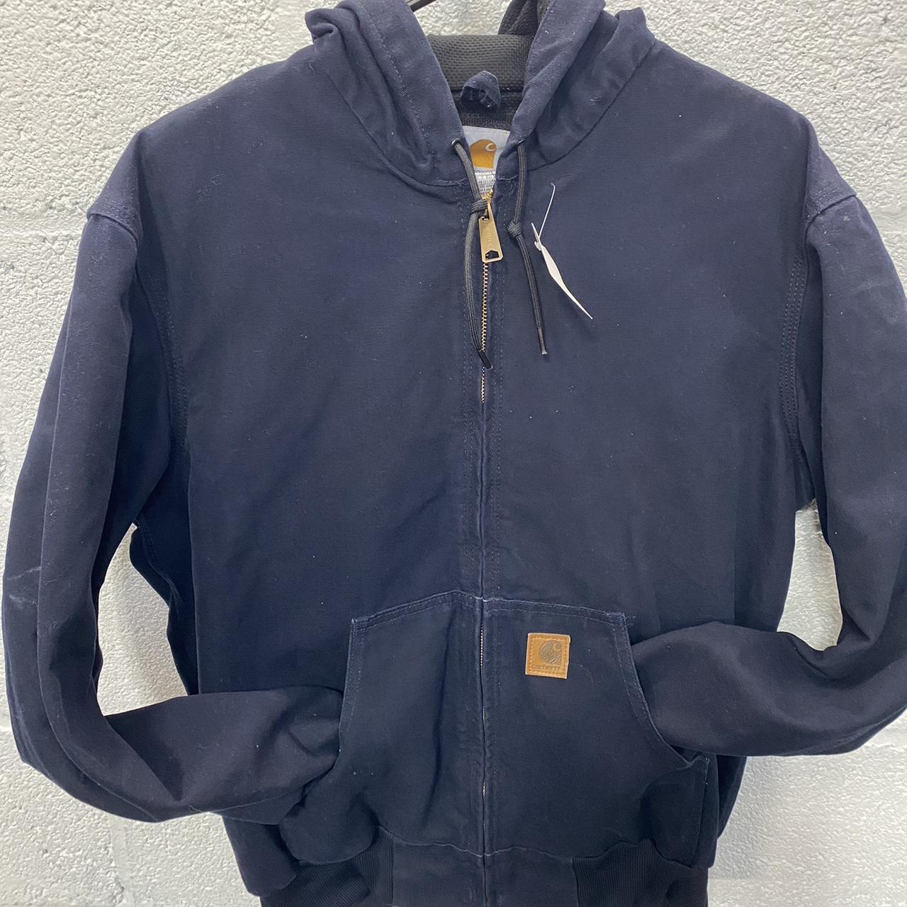 Carhartt navy cotton twill jacket.hooded with... - Depop