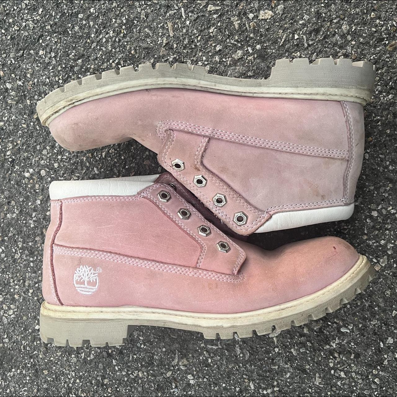 PINK TIMBERLANDS no laces but super cute. tag Depop