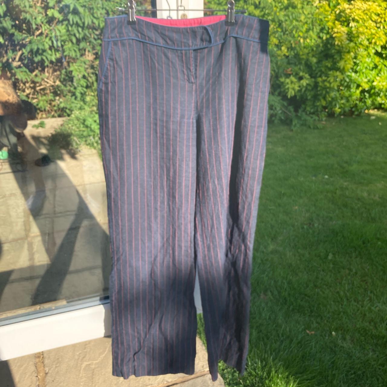 Pinstripe trousers (wide) from Boden, navy/blue with... - Depop