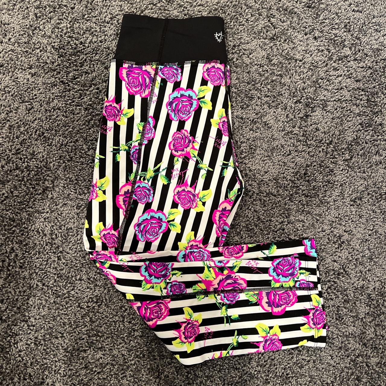 Betsey Johnson Floral and Striped Leggings - Size... - Depop