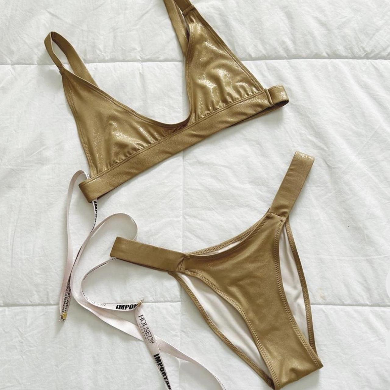 House of CB wilderness bikini set in metallic gold... - Depop