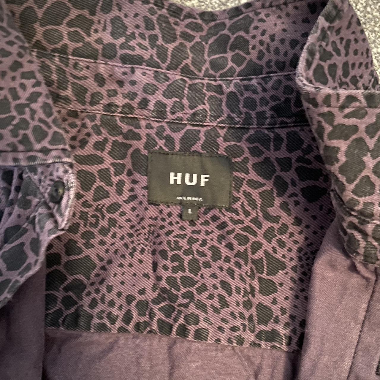 Vintage Huf Purple Cheetah Print Button up... - Depop