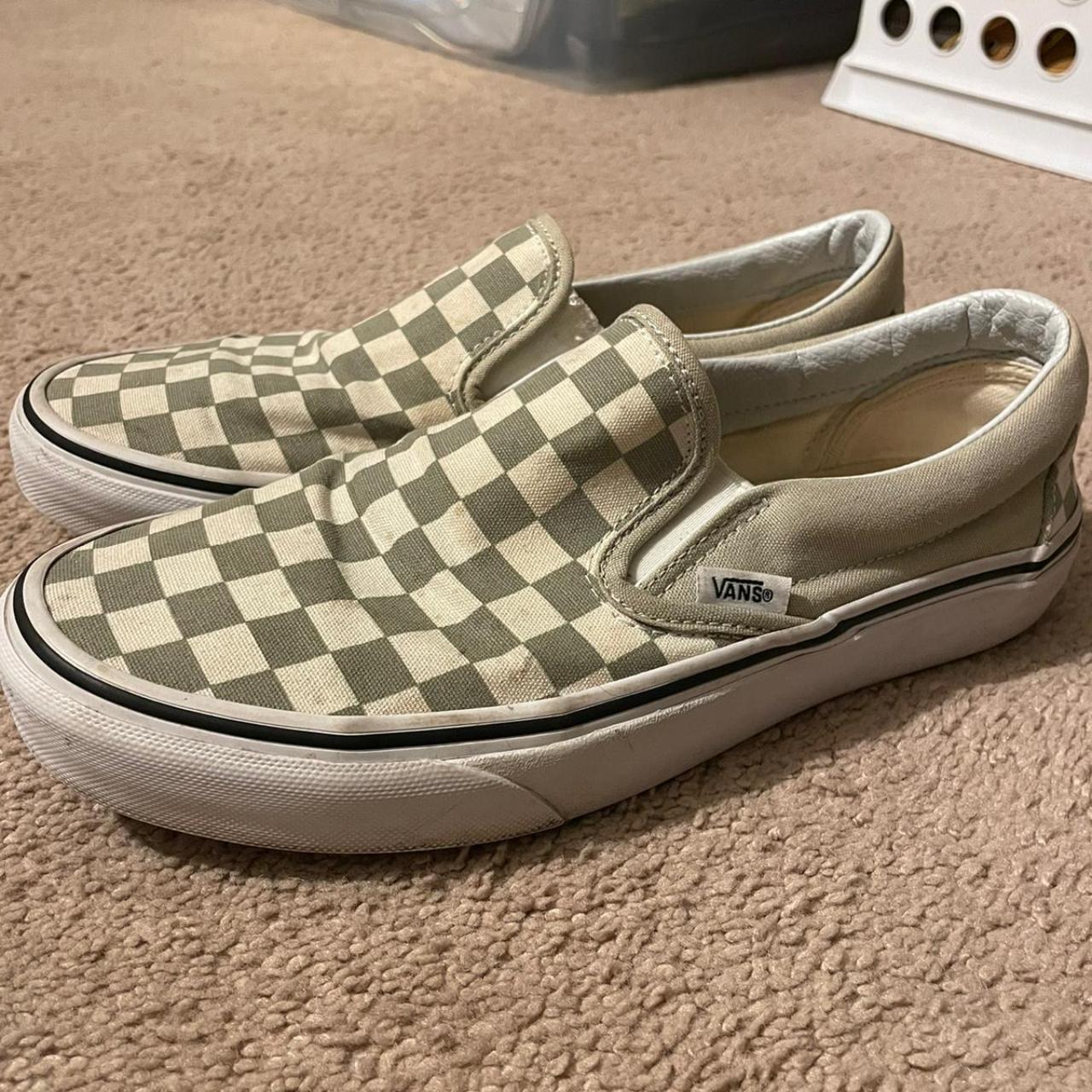 Checkered Grey and White Van Slides Worn but still