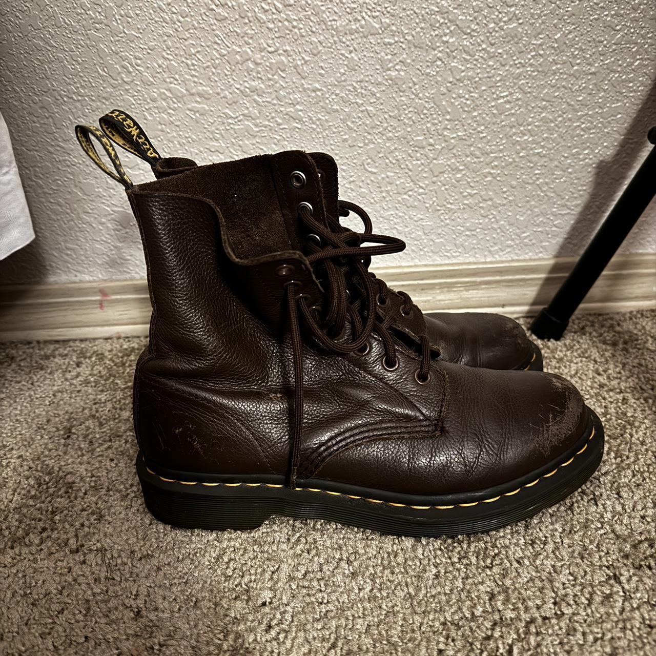 brown combat doc martens - Depop