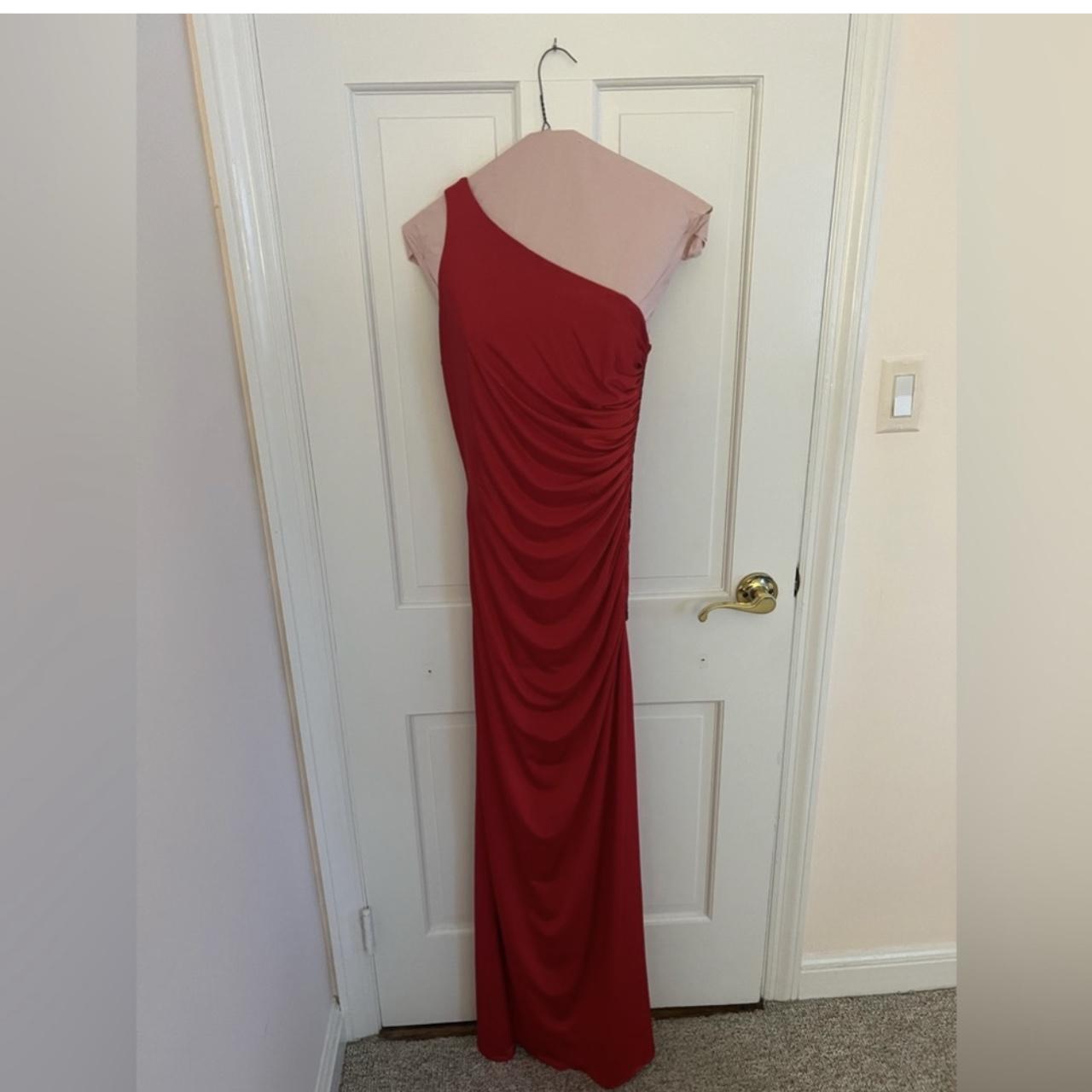 Adrianna Papell Red One Shoulder Gown Size 4 Worn Depop