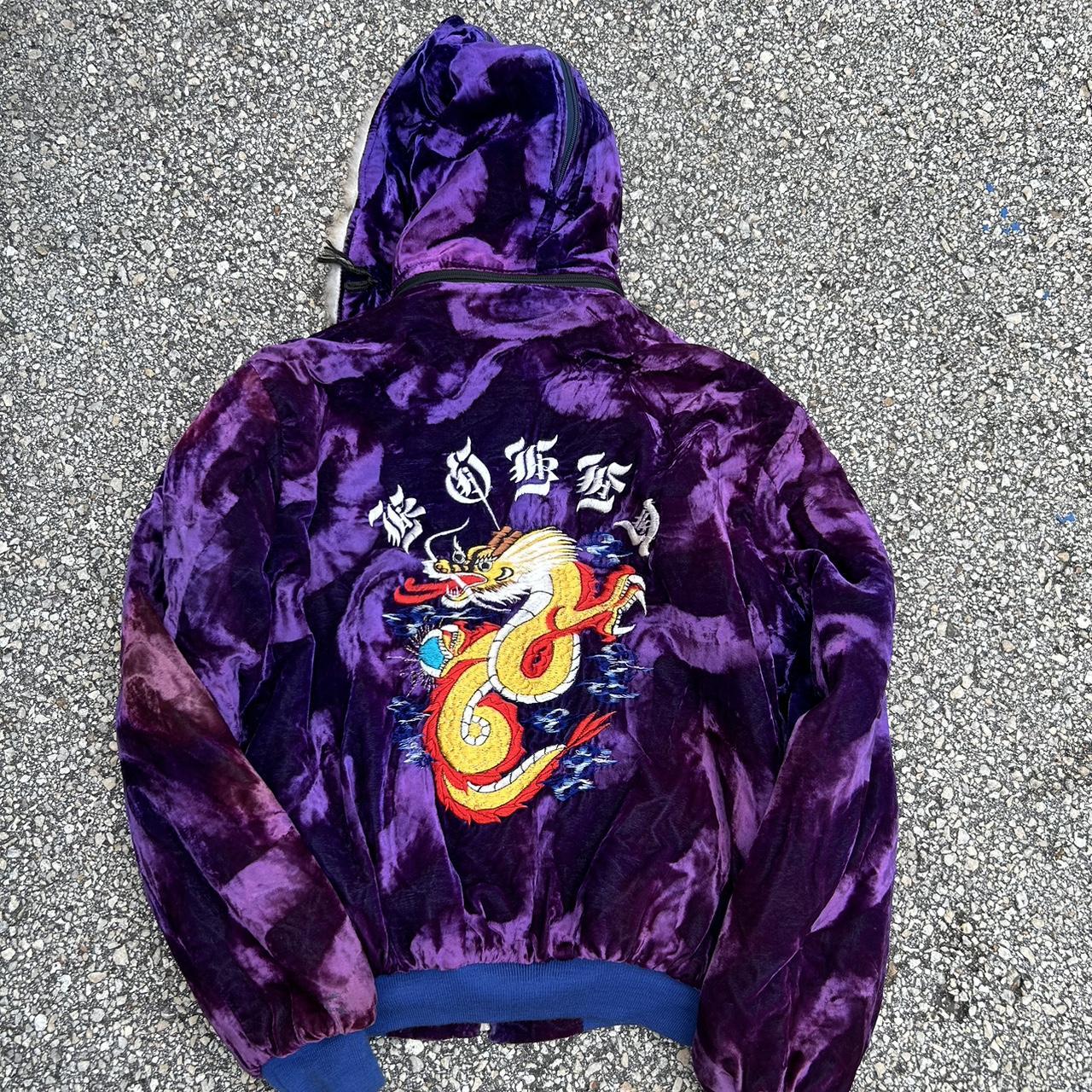 VTG 80s Purple Velvet Hooded Korea Dragon Sukajan...