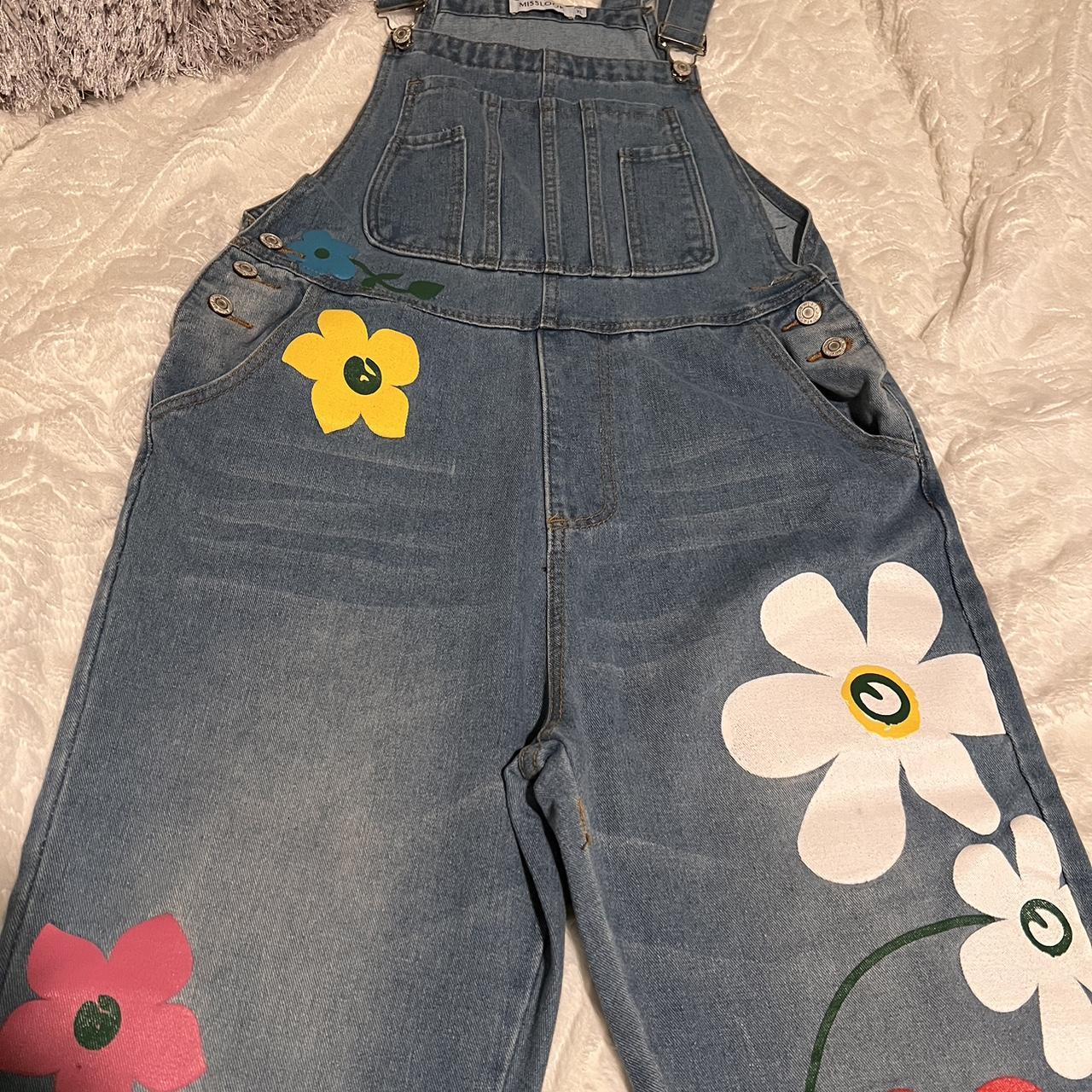 Miss look floral painted overalls. lightly used ) Depop