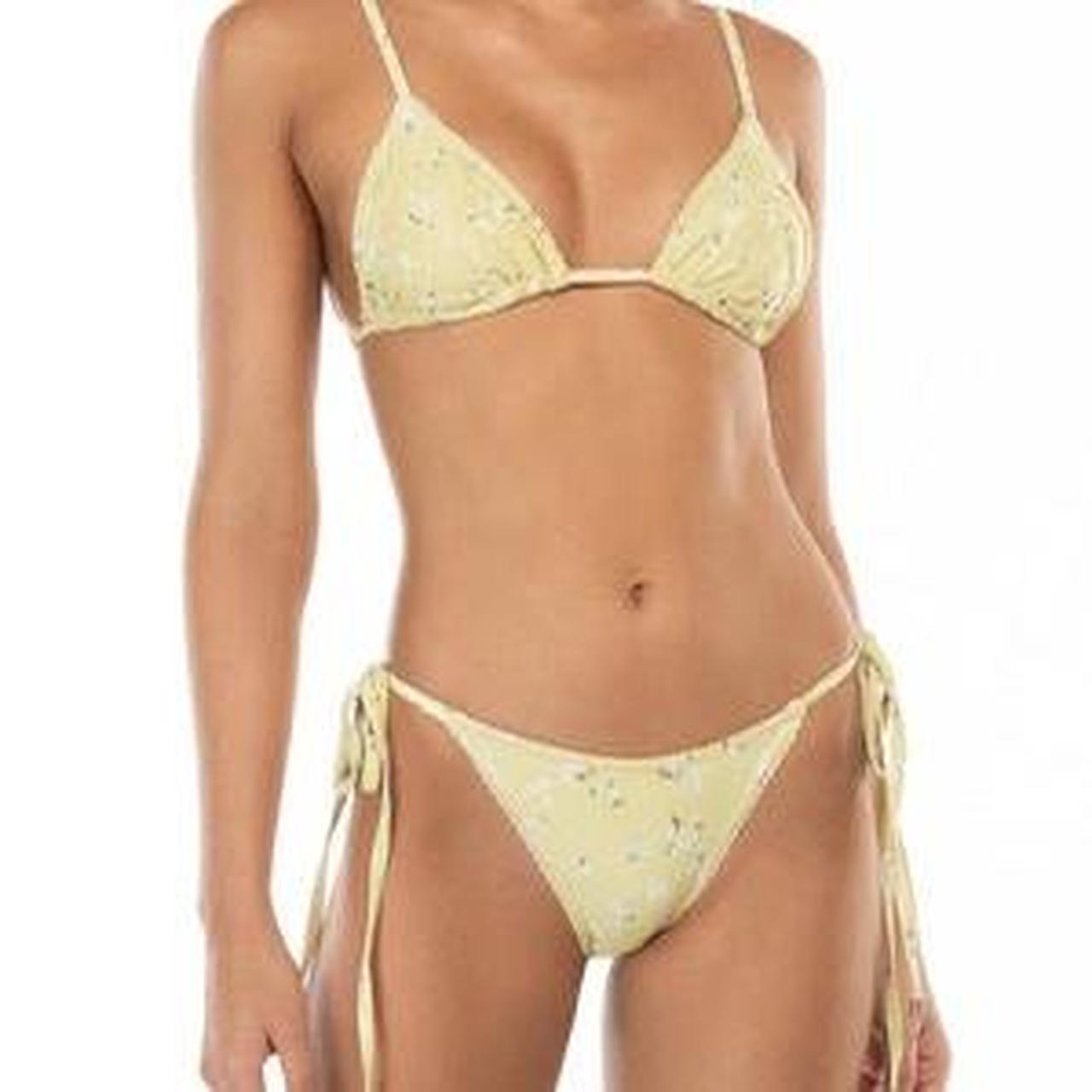 Peony Yellow Floral Lace Trim Tie Side Bikini With Depop 