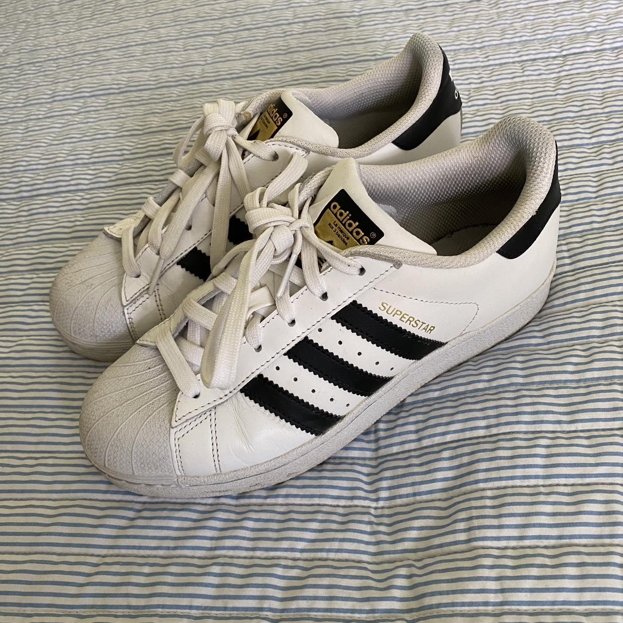 Adidas Superstars big kid size 5 fit when I was size... - Depop