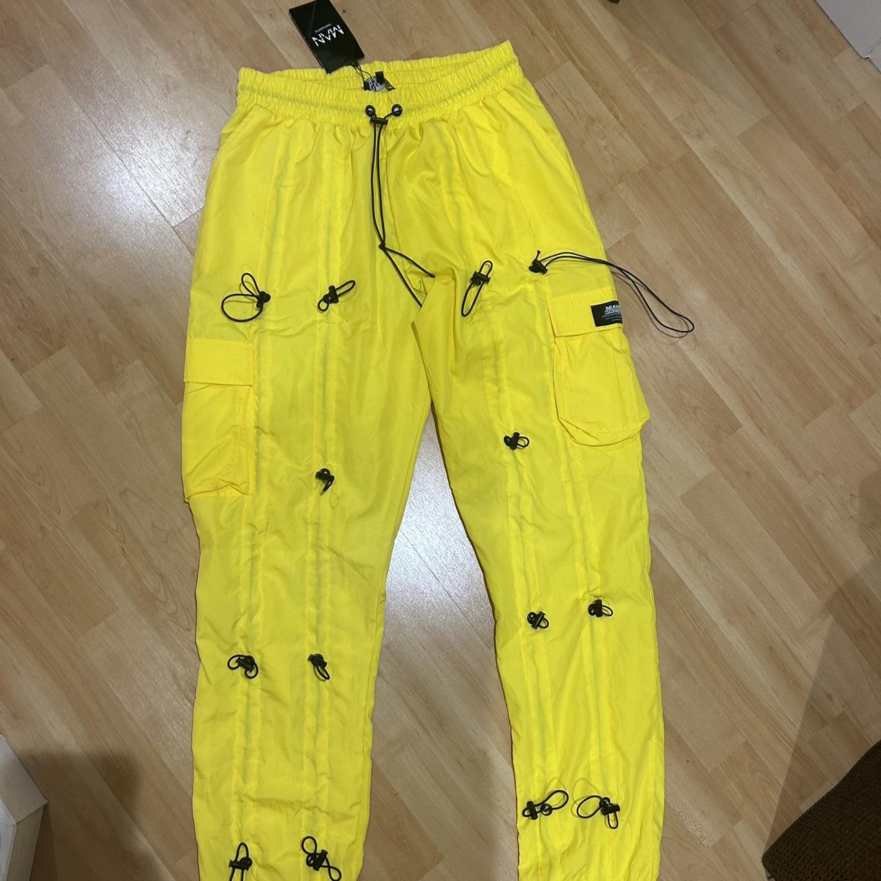 Men’s BooHooMAN Yellow Toggle Cargos Trousers Neon... - Depop