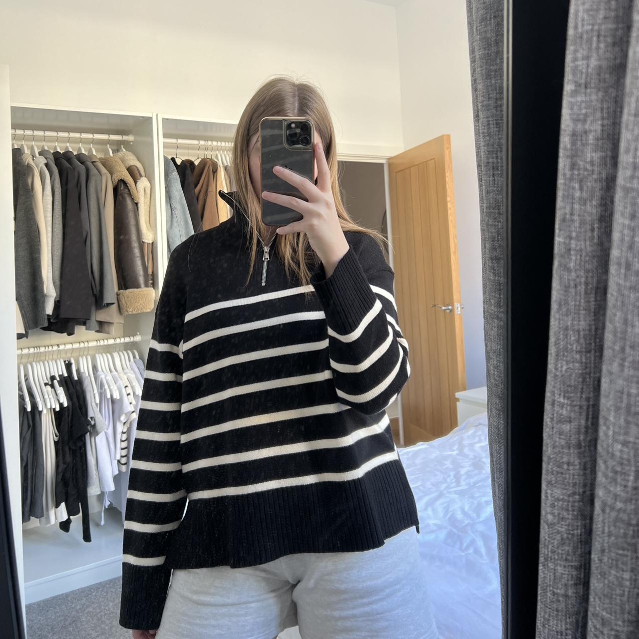 Zara black and white stripe zip jumper size small... Depop