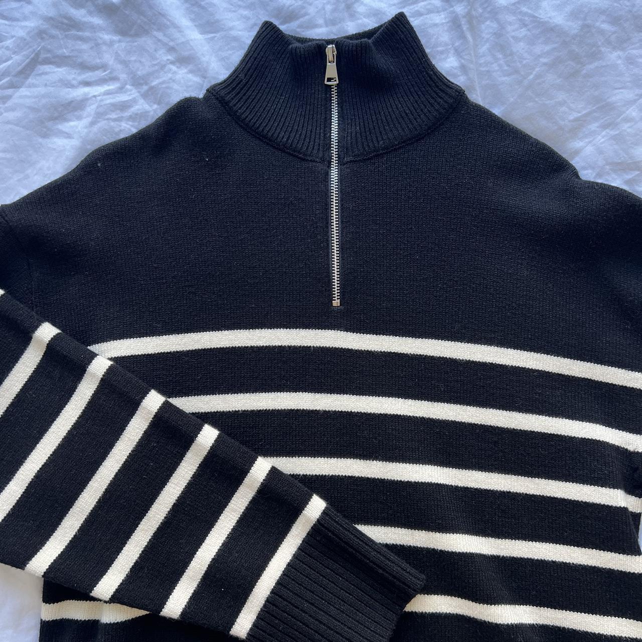 Zara black and white stripe zip jumper size small... Depop