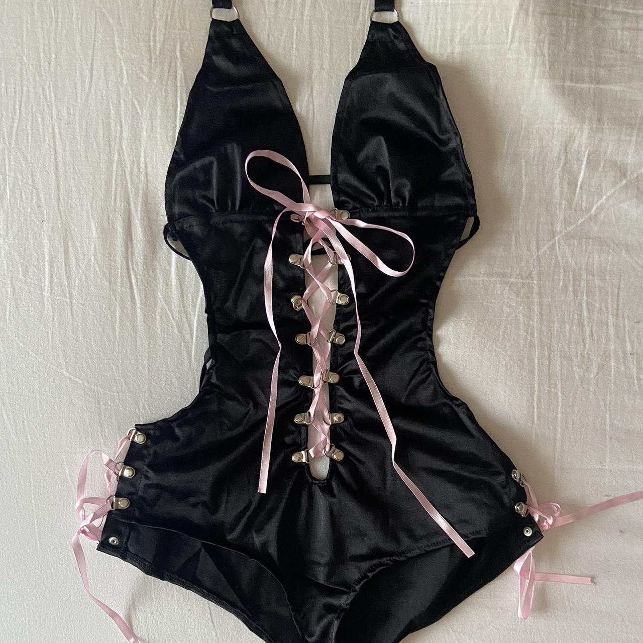 Women's Black and Pink Bodysuit | Depop