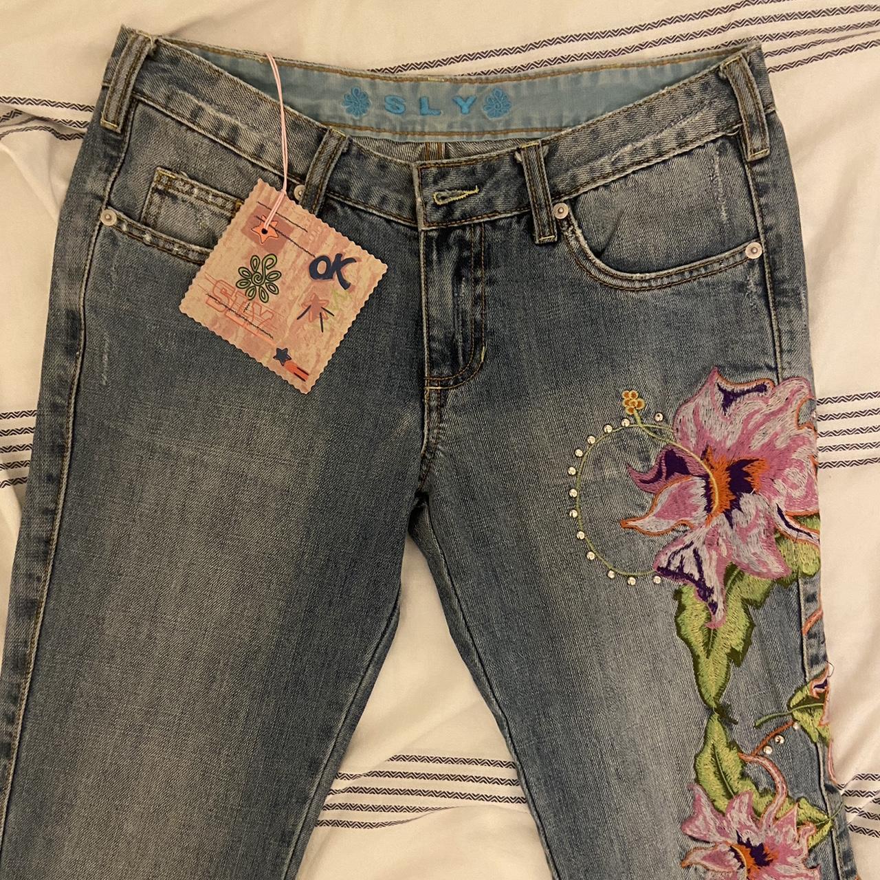 blue floral embroidery jeans ! most gorgeous low... - Depop