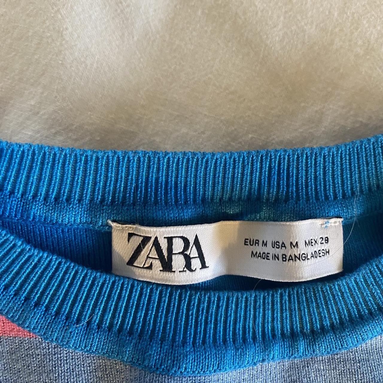 Zara Women's Pink and Blue Crop-top (3)