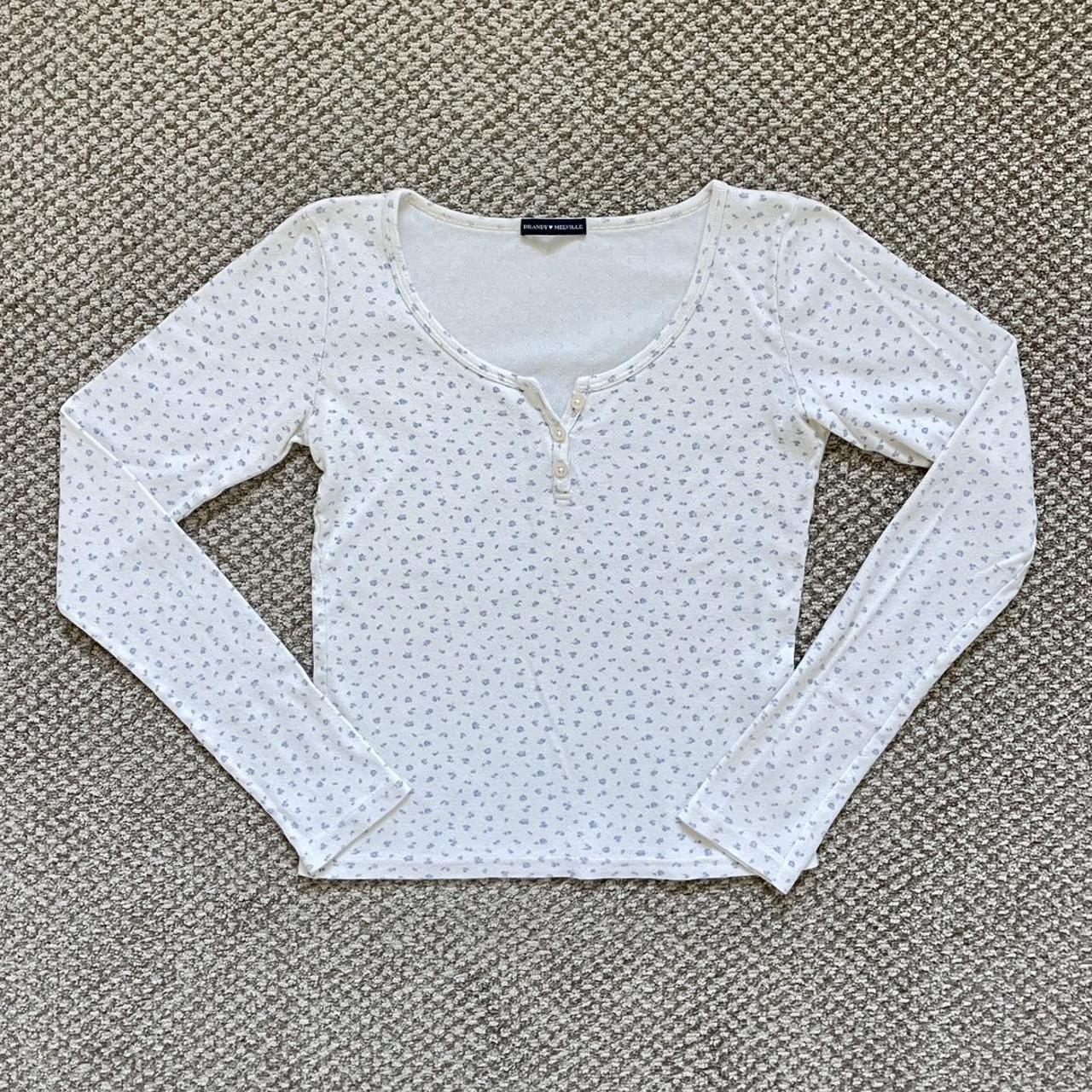 Brandy Melville Floral Eyelet Zelly Long Sleeve Top... Depop