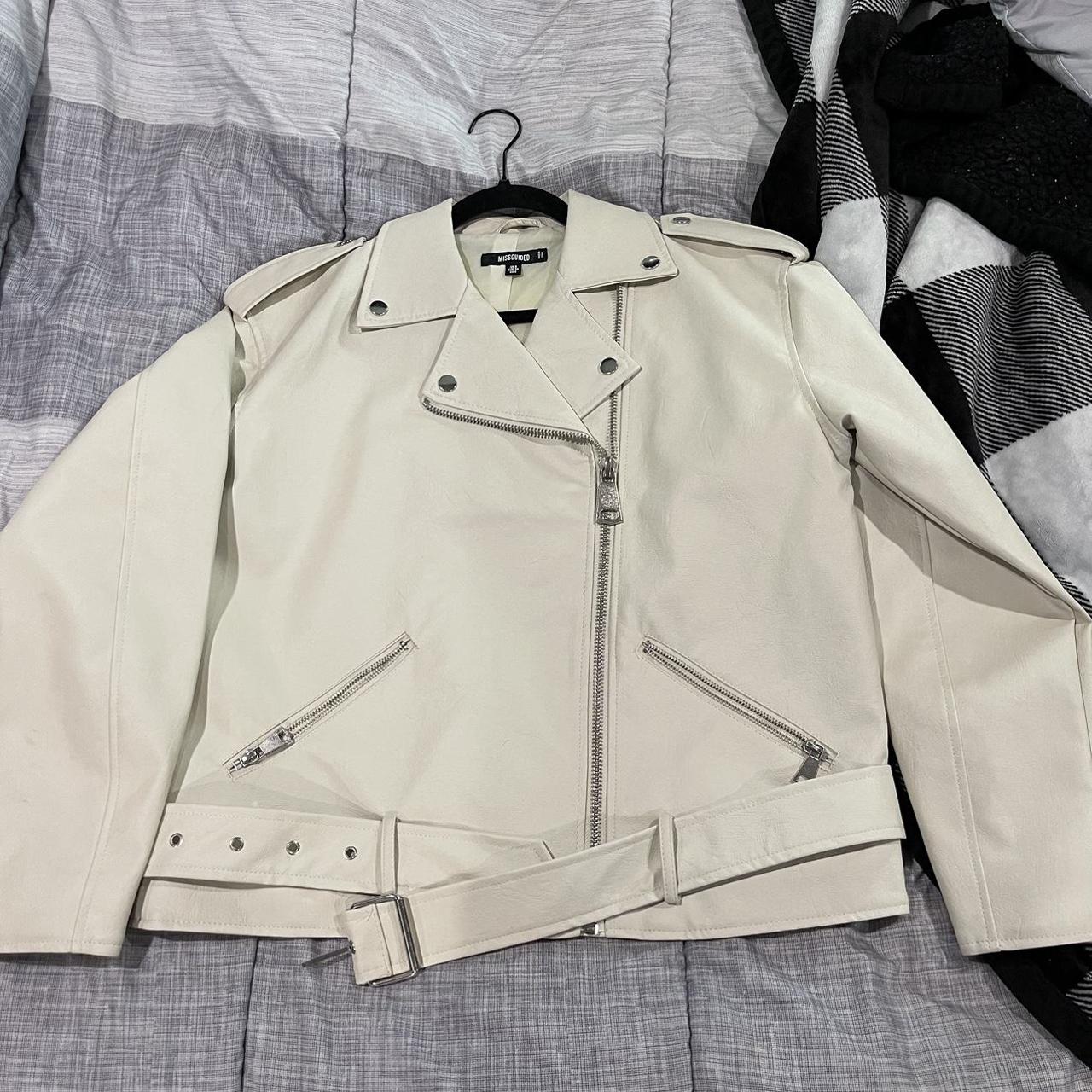 Missguided white leather jacket. Worn once. In great... - Depop