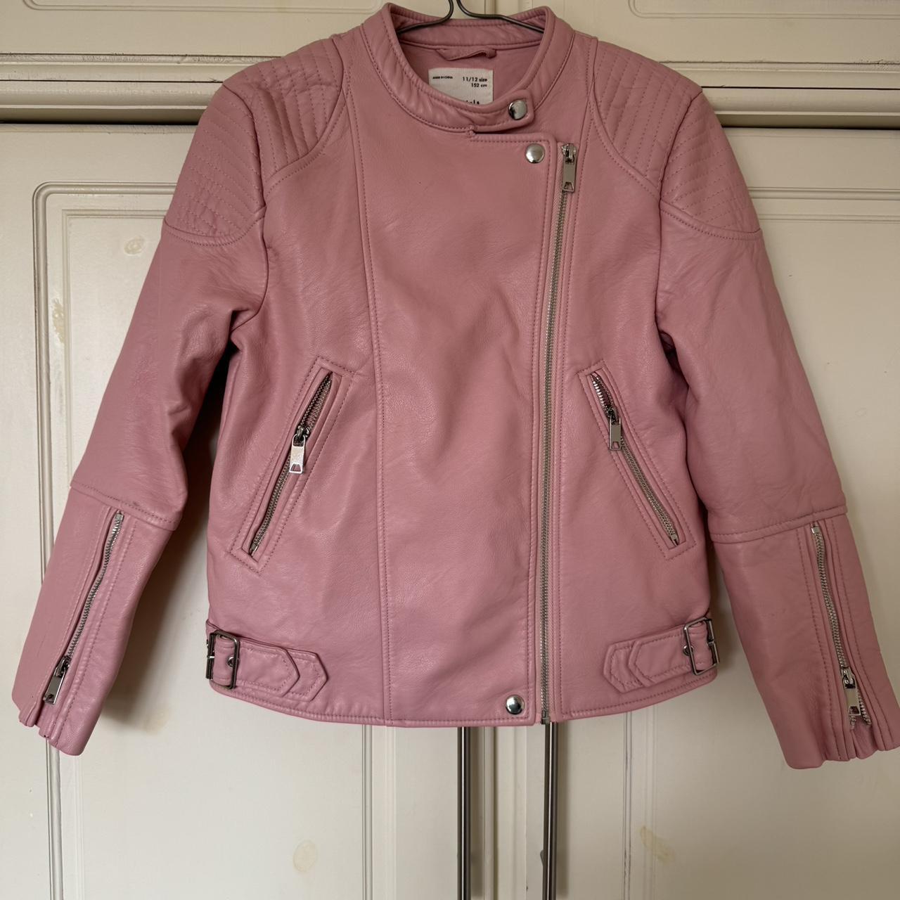 Zara Kids Pink Leather Biker Jacket Also able to fit