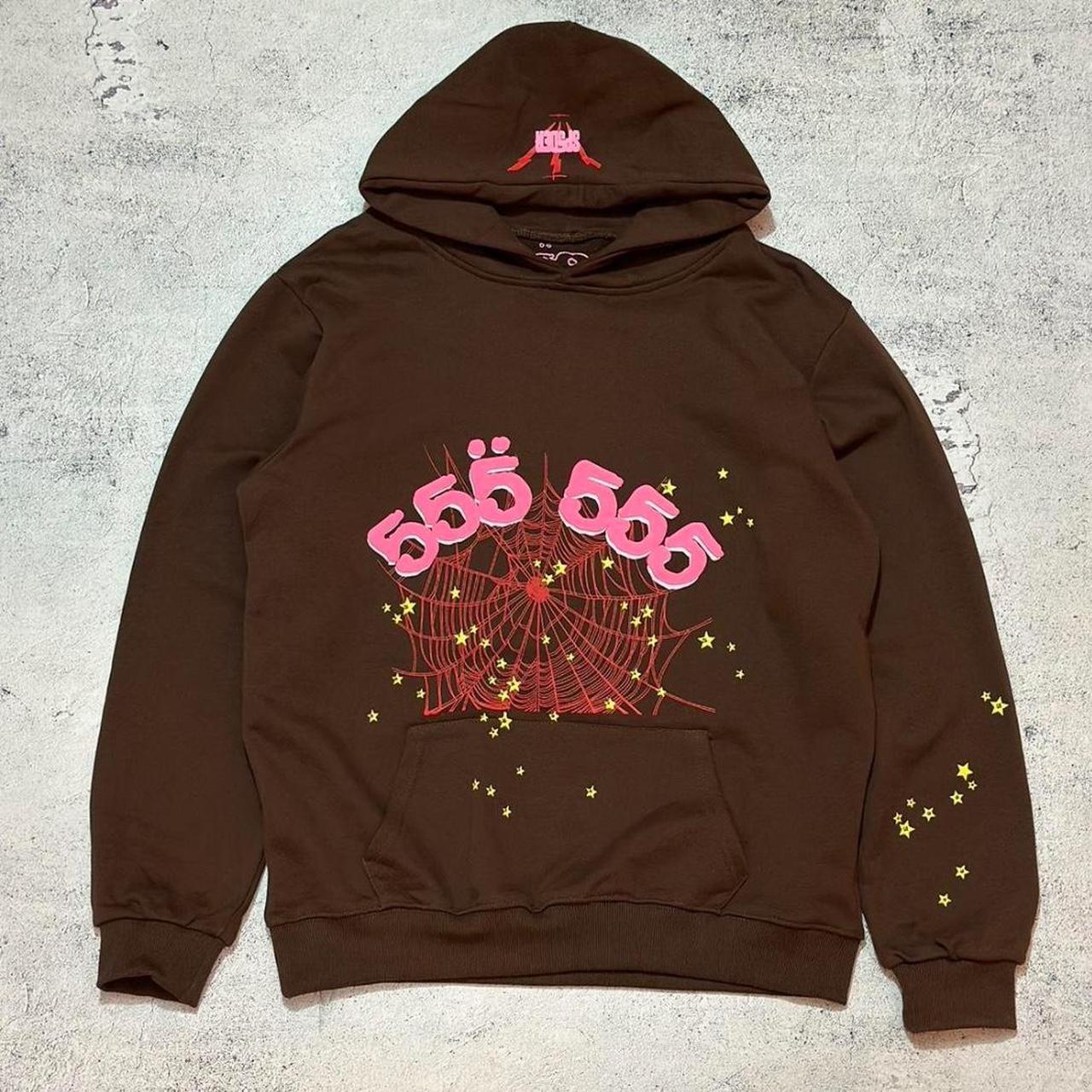 Spider worldwide 555 hoodie brown/ pink hot /red