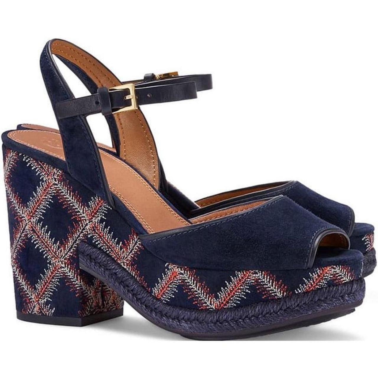 Tory burch hotsell navy blue wedges