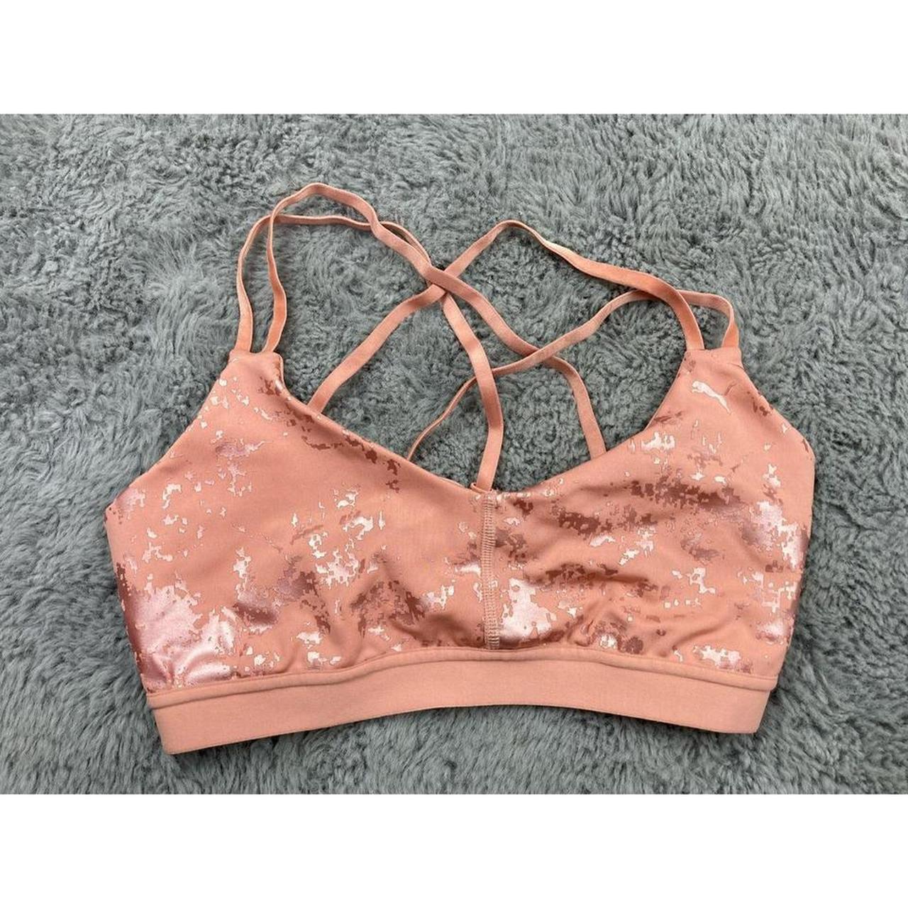 Puma Yogini Strappy Luxe Sports Bra Pink and gold