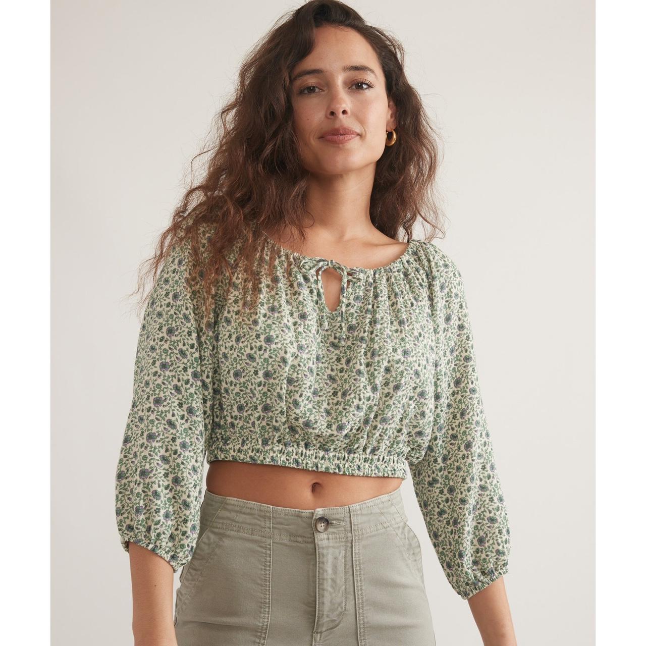 Marine Layer Women's Blouse - Green/Cream - S – M… - image 6