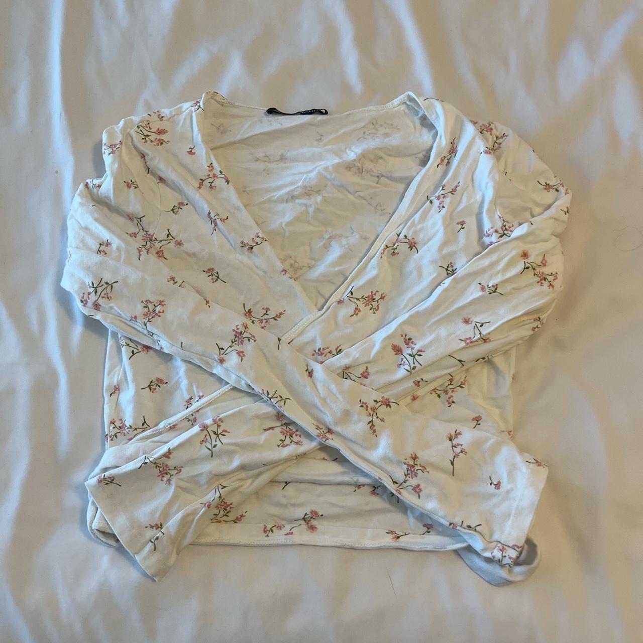 brandy melville floral long sleeve wrap top so... Depop