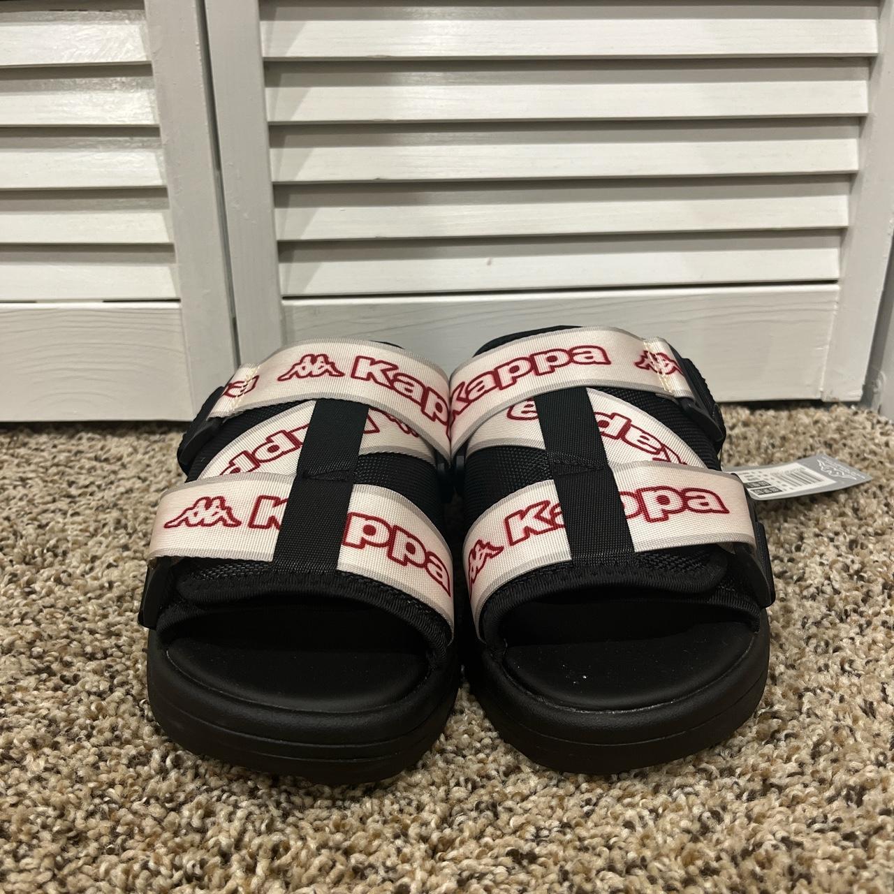 Black, White & Red Kappa Slides Model Logo Tape... Depop