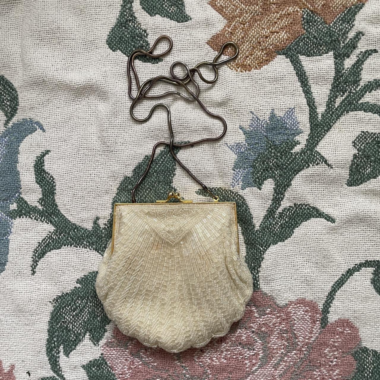 ivory beaded shell bag. can be used as a clutch or... - Depop