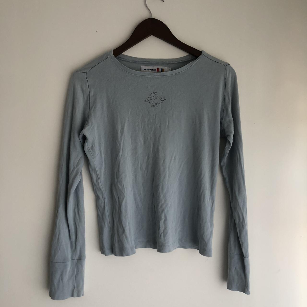 White Stuff pastel baby blue long sleeve tshirt with... - Depop