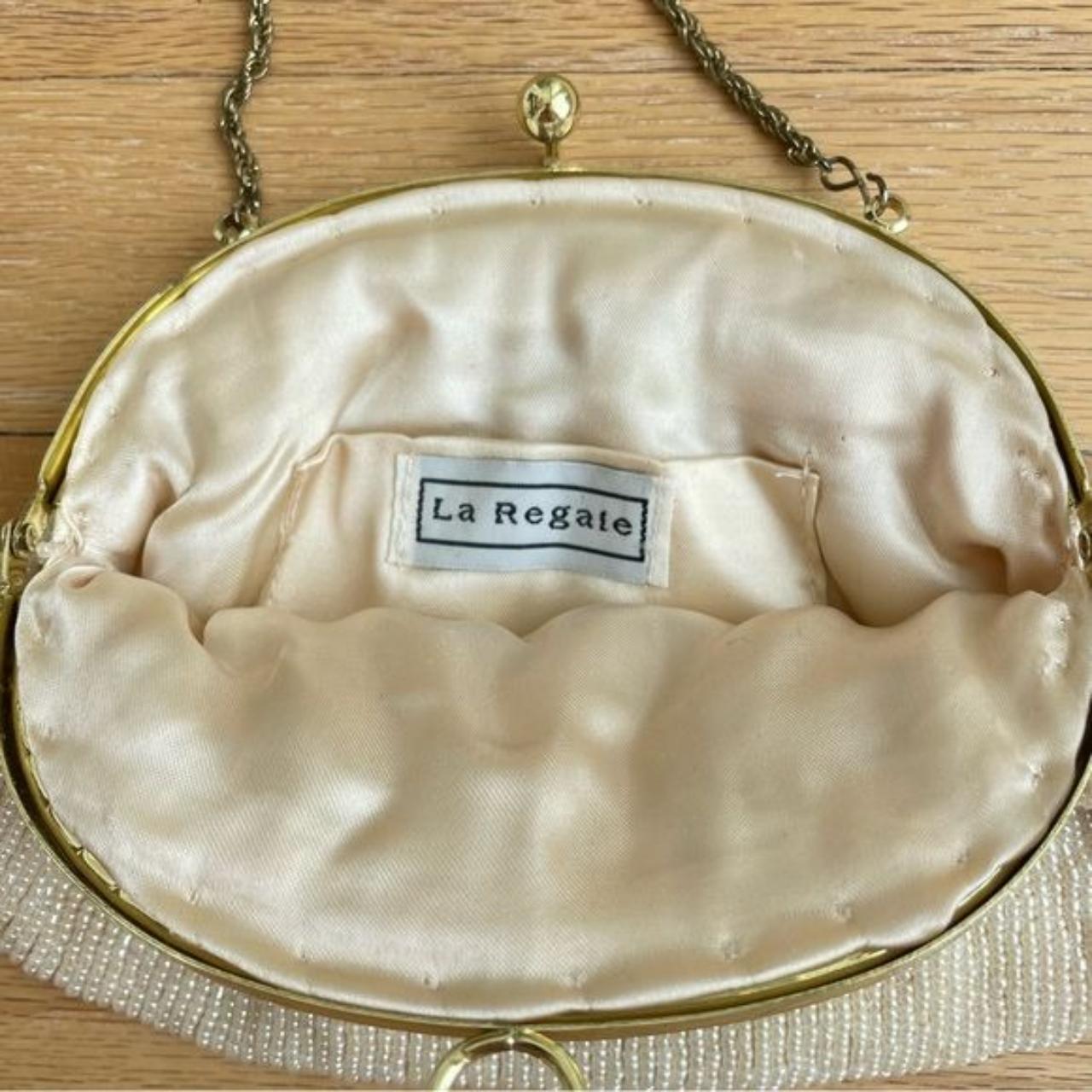 La Regale Vintage cream gold evening bag / clutch with long gold