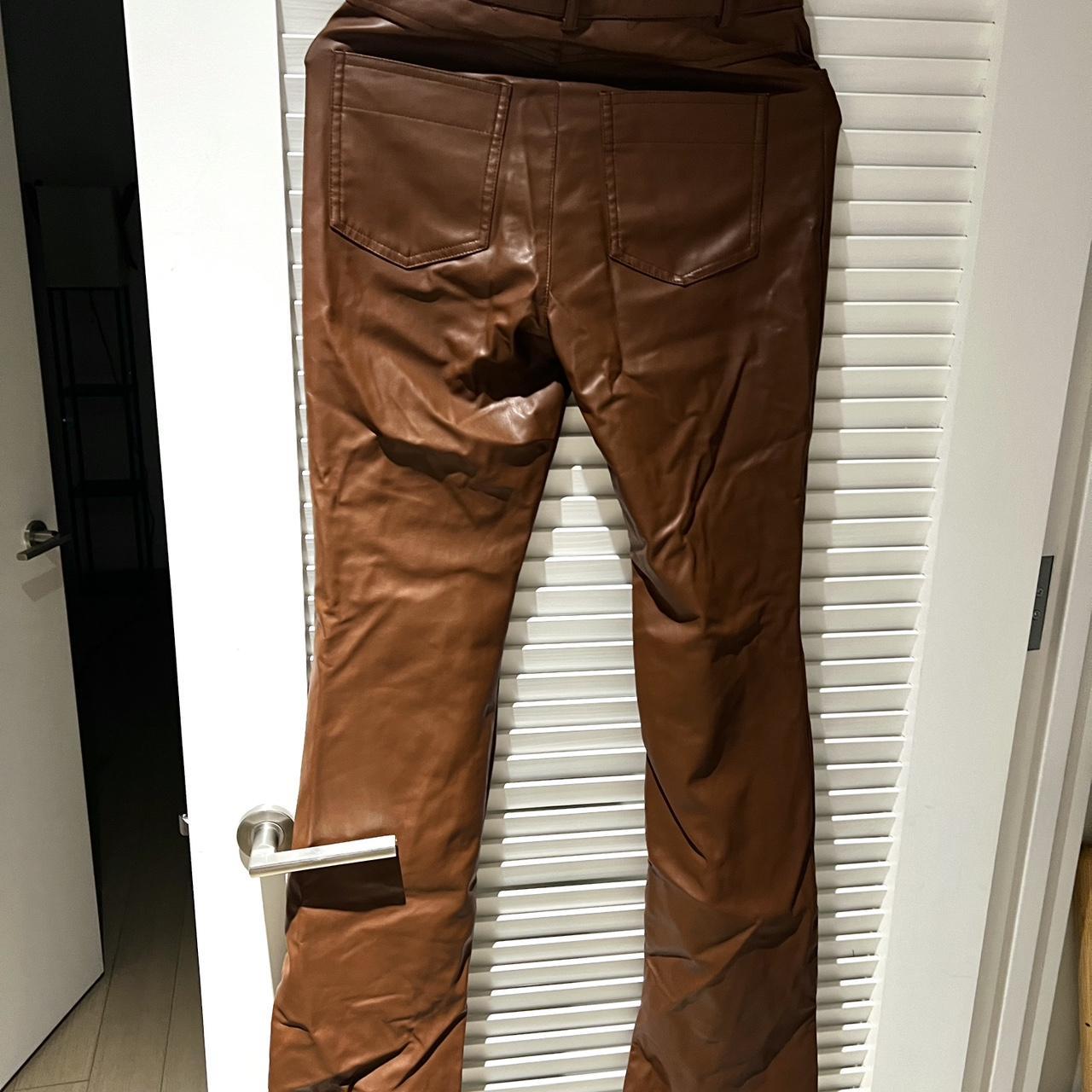 Faux brown leather pants good for work Zara small - Depop