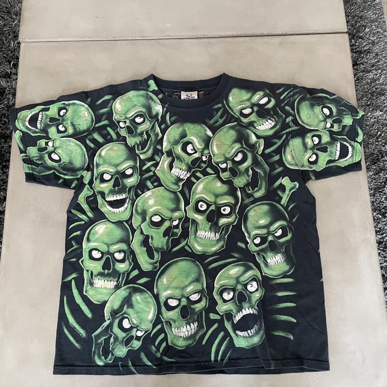 Vintage Liquid Blue Green skull pile T shirt 100 Depop