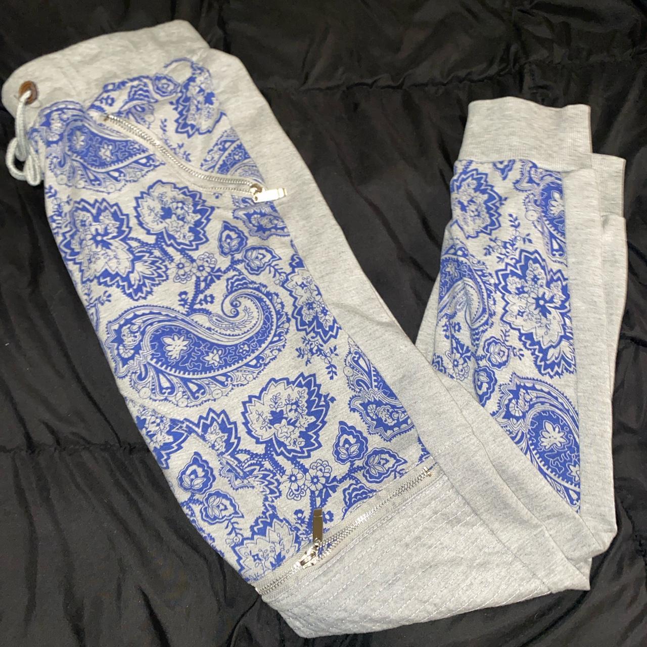 Blue and Gray Bandana Joggers Gray pants with blue... Depop