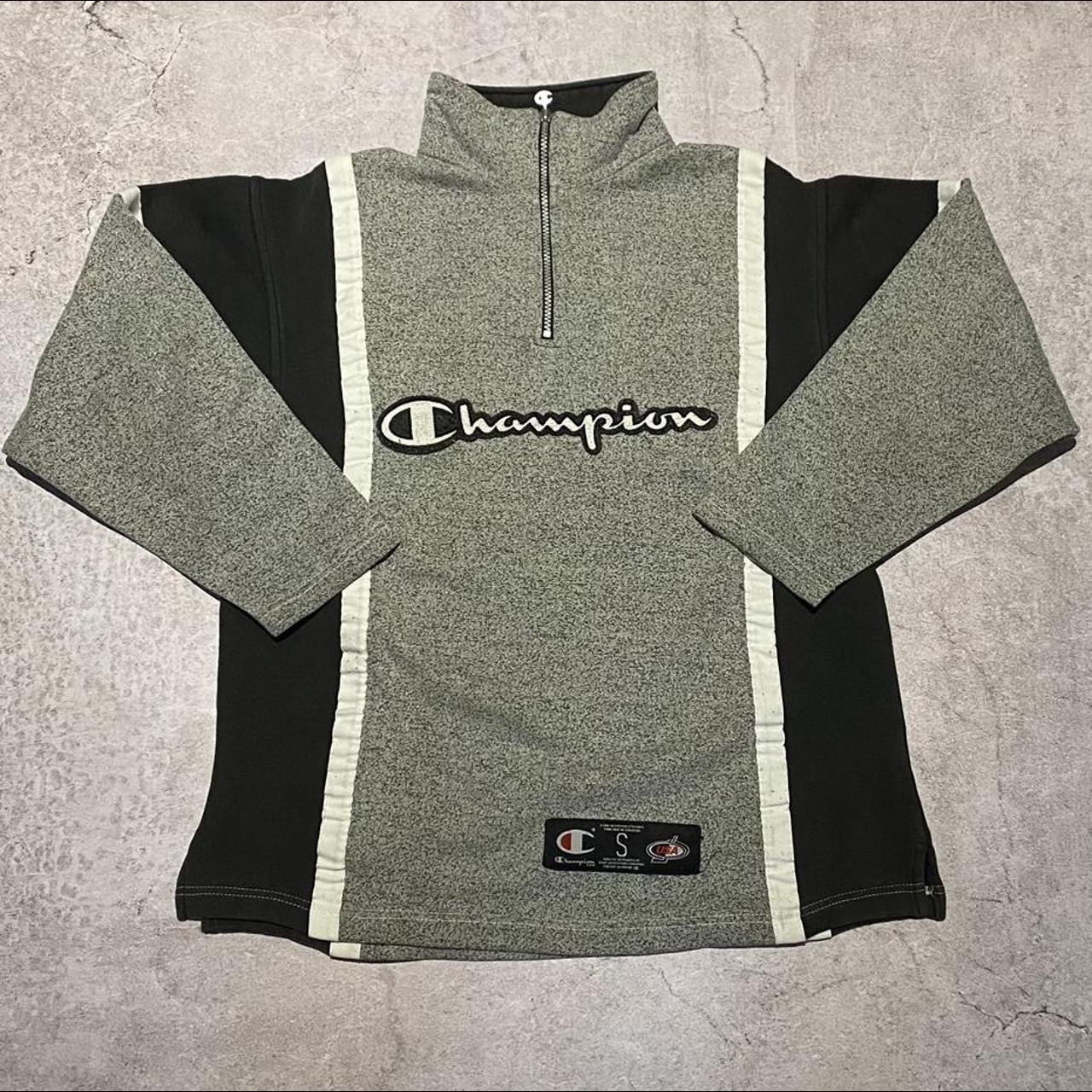 Grey Champion Embroidered Big Logo Quarter-zip... - Depop