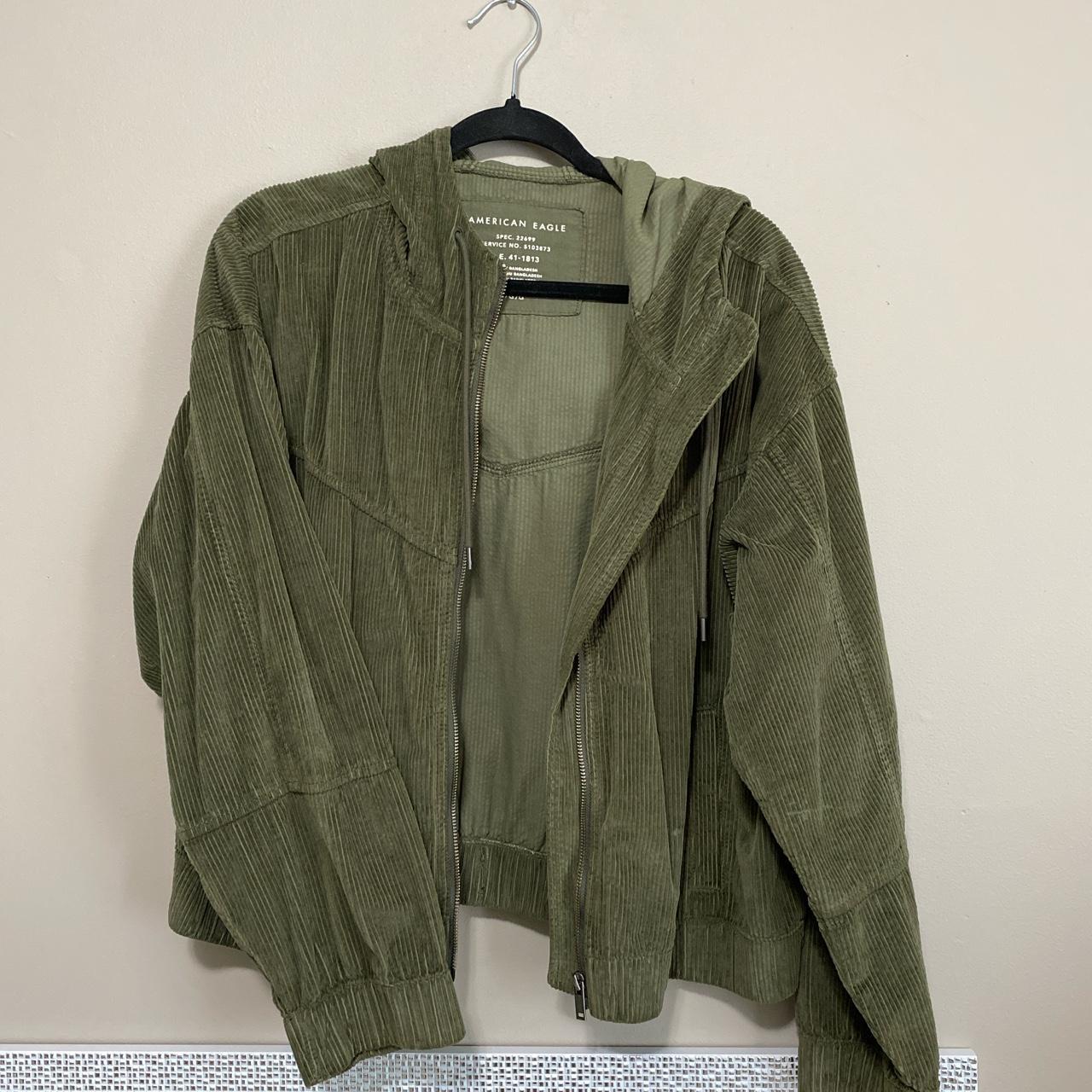 American Eagle army green hooded Corduroy Jacket Depop