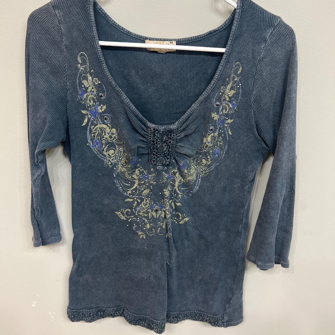 Women's Navy and Cream Shirt Depop