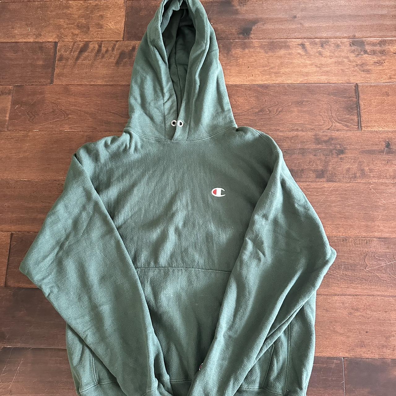 green reverse weave champion hoodie string fell