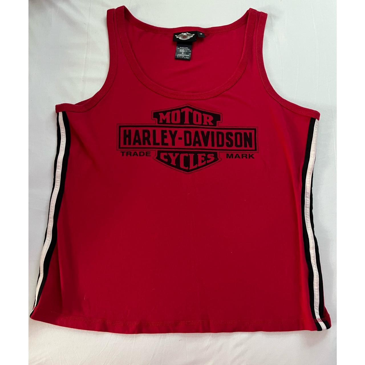 red harley davison tank top t-shirt size L great... - Depop